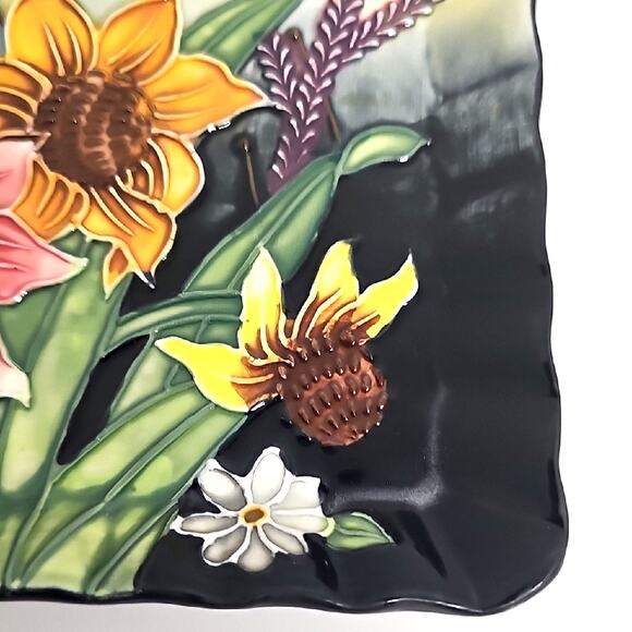 Vintage Old Tupton Ware Handpainted Floral Ceramic Table or Wall Art Small Tray - Picture 3 of 5